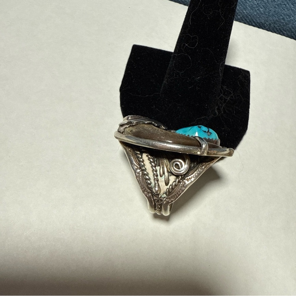 Native American Vintage sterling silver Ring with Turquoise Coral Rare Artistry - Picture 3 of 6